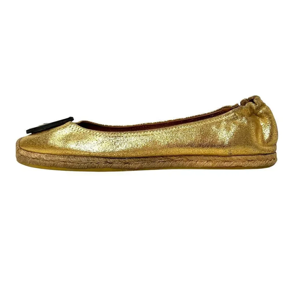 TORY BURCH The Reva Crackled Metallic Leather Espadrilles Women's Size 9.5 M